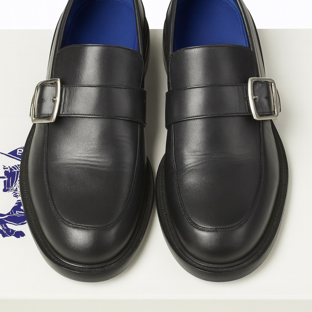 Burberry Black Leather Men's Loafers with Buckle